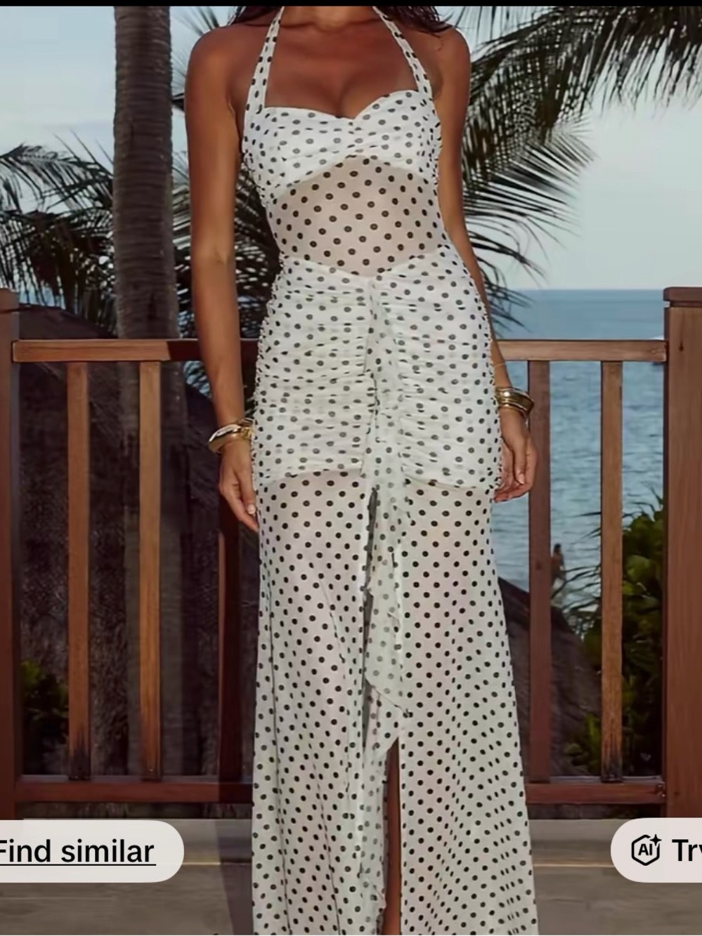 Polka Dot Halter Maxi Dress in White and Black